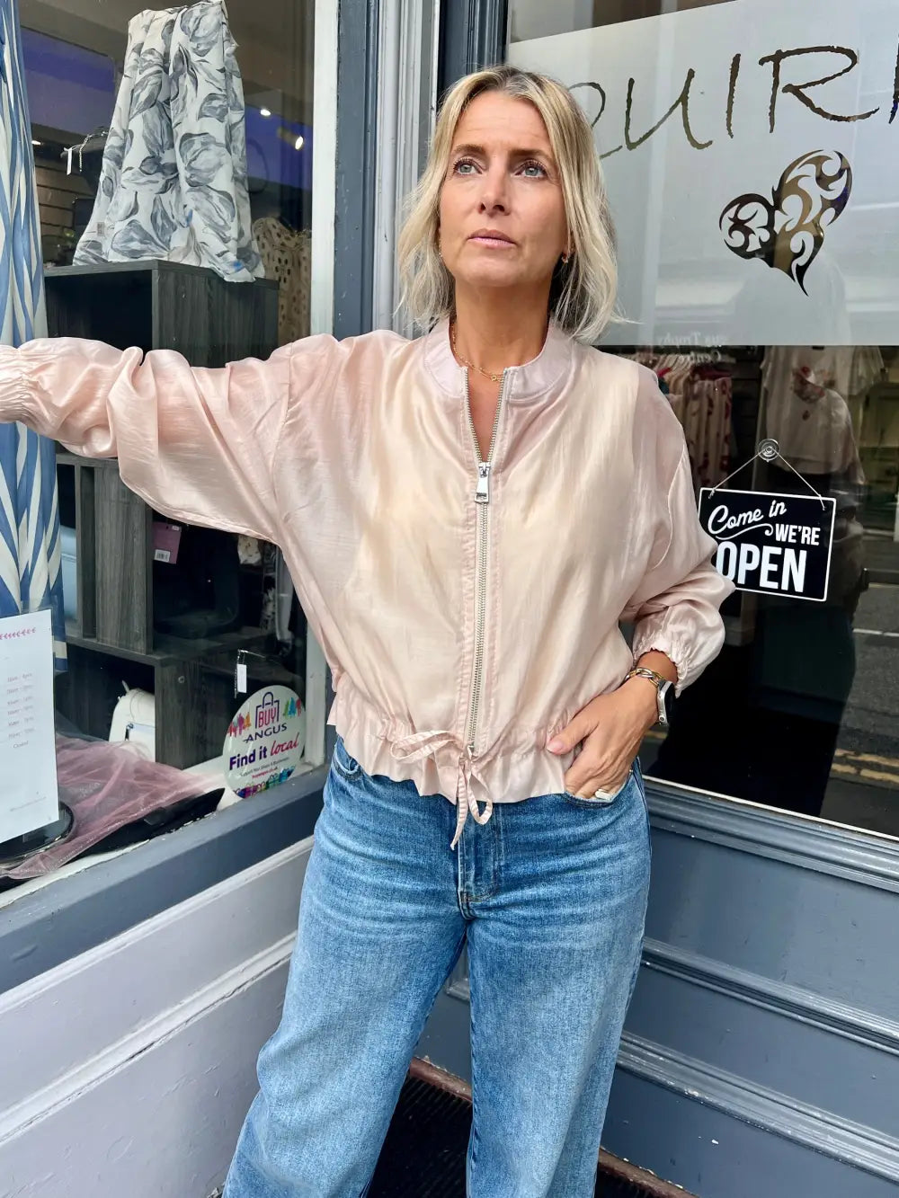 Plain Mesh Bomber Jacket BEIGE