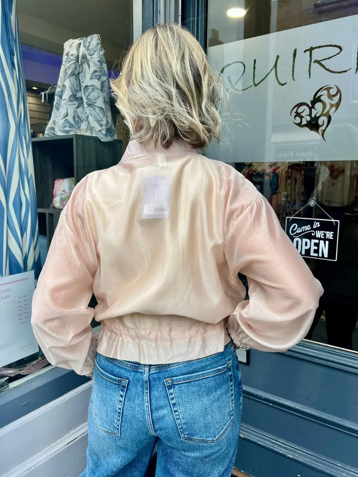 Plain Mesh Bomber Jacket BEIGE