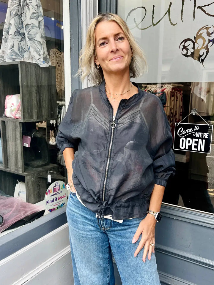 Plain Mesh Bomber Jacket CHARCOAL