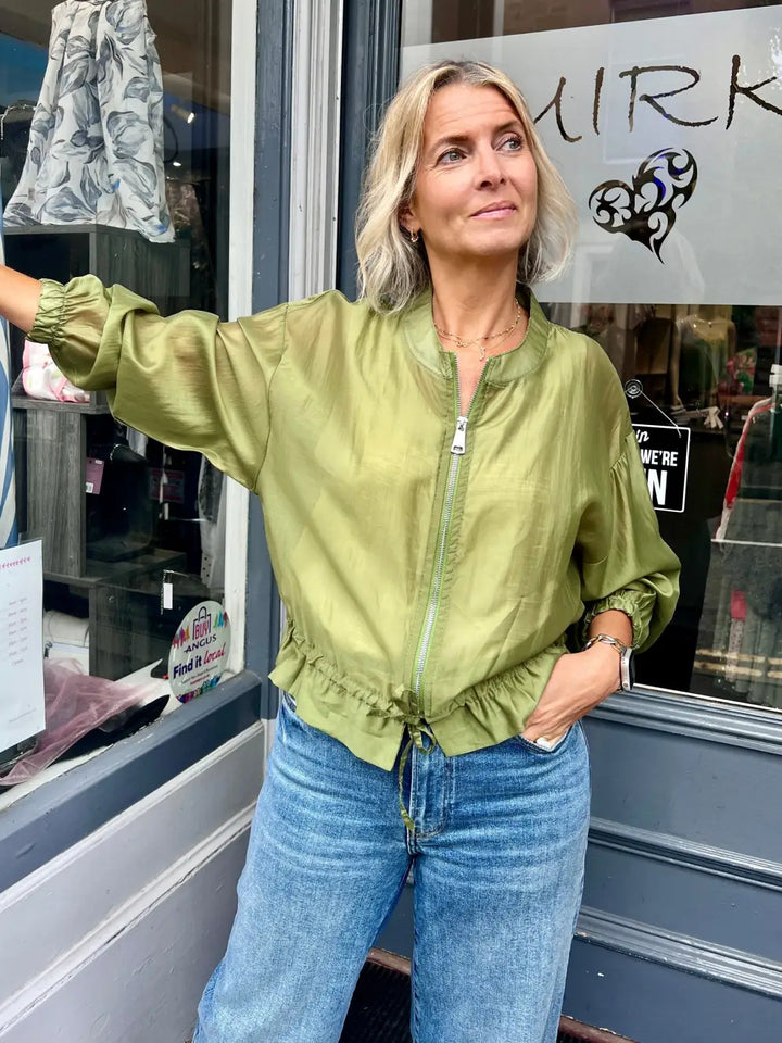 Plain Mesh Bomber Jacket OLIVE
