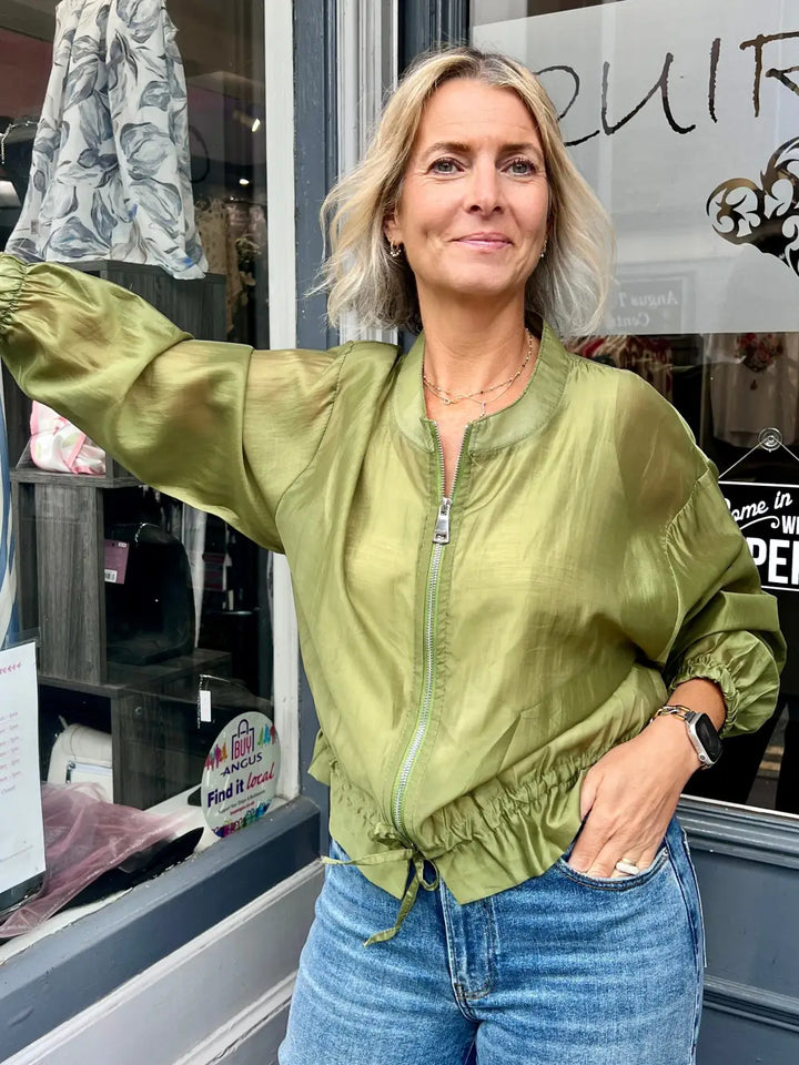 Plain Mesh Bomber Jacket OLIVE