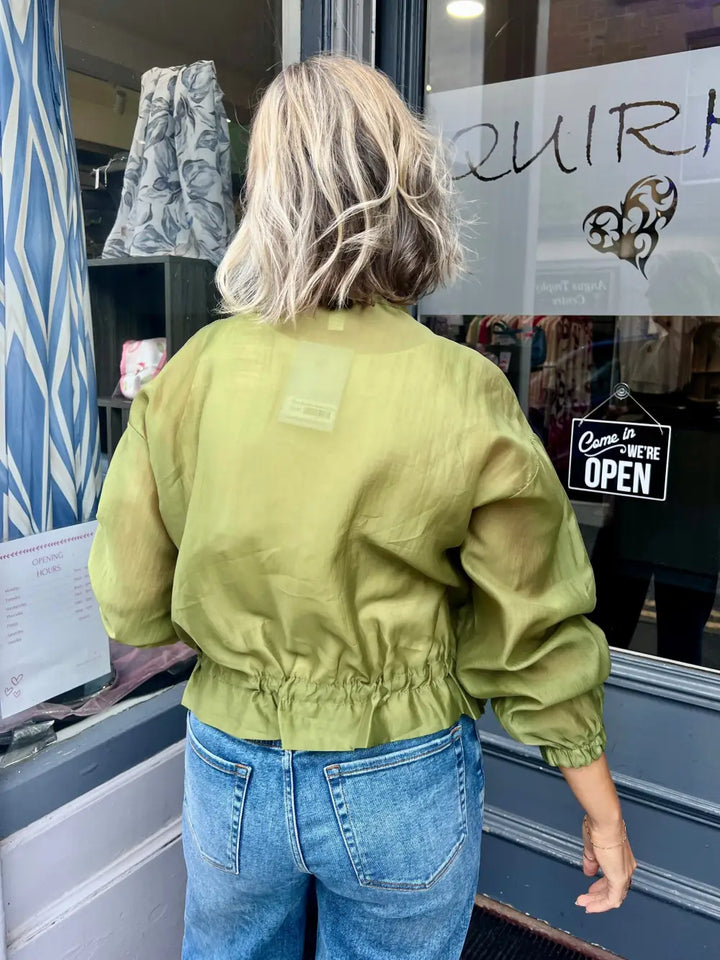 Plain Mesh Bomber Jacket OLIVE