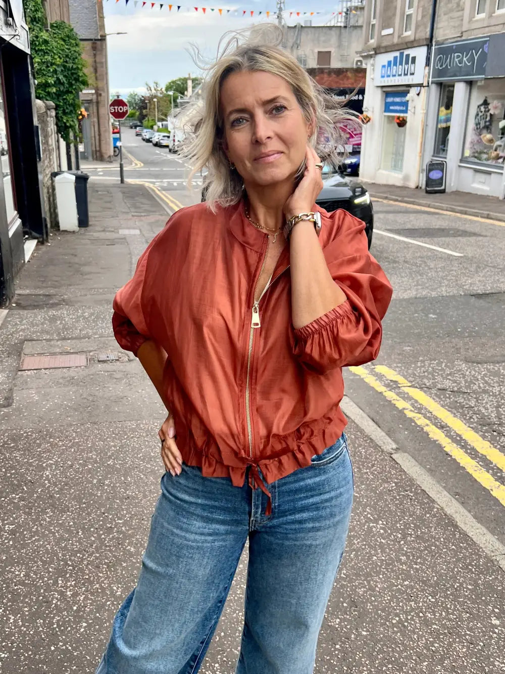 Plain Mesh Bomber Jacket RUST