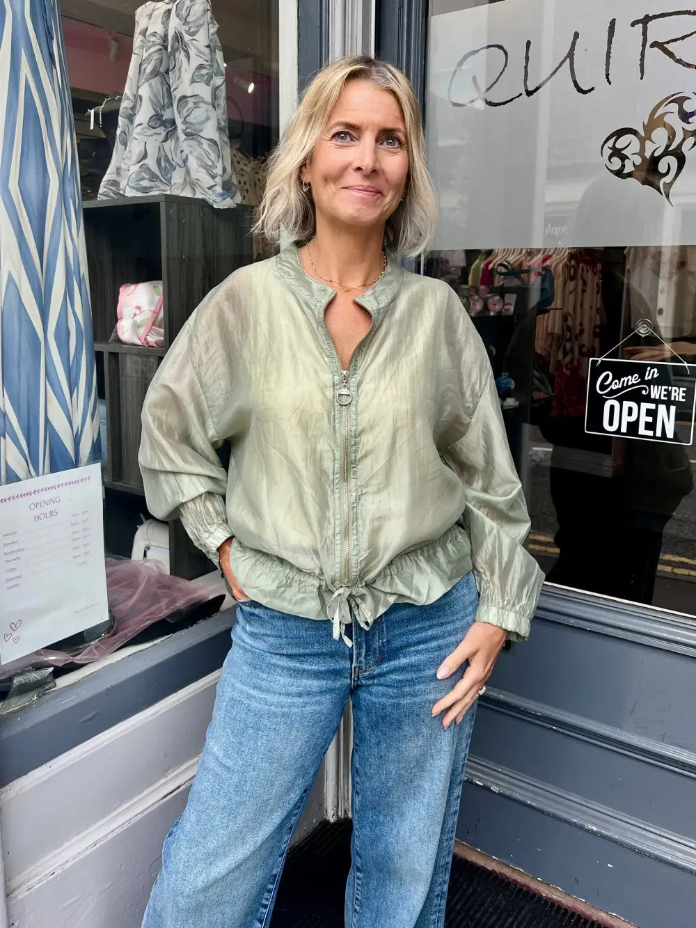 Plain Mesh Bomber Jacket SAGE