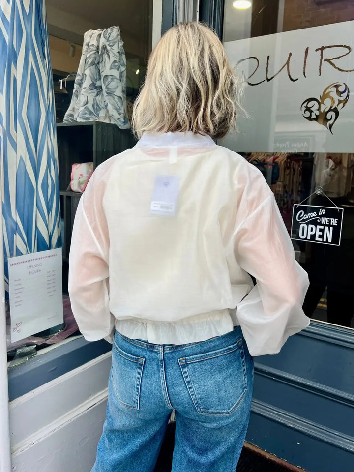 Plain Mesh Bomber Jacket WHITE