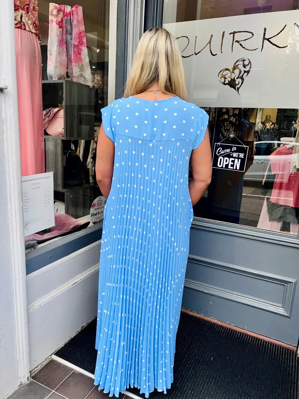 Polka Dot Pleated Maxi Dress LIGHT BLUE