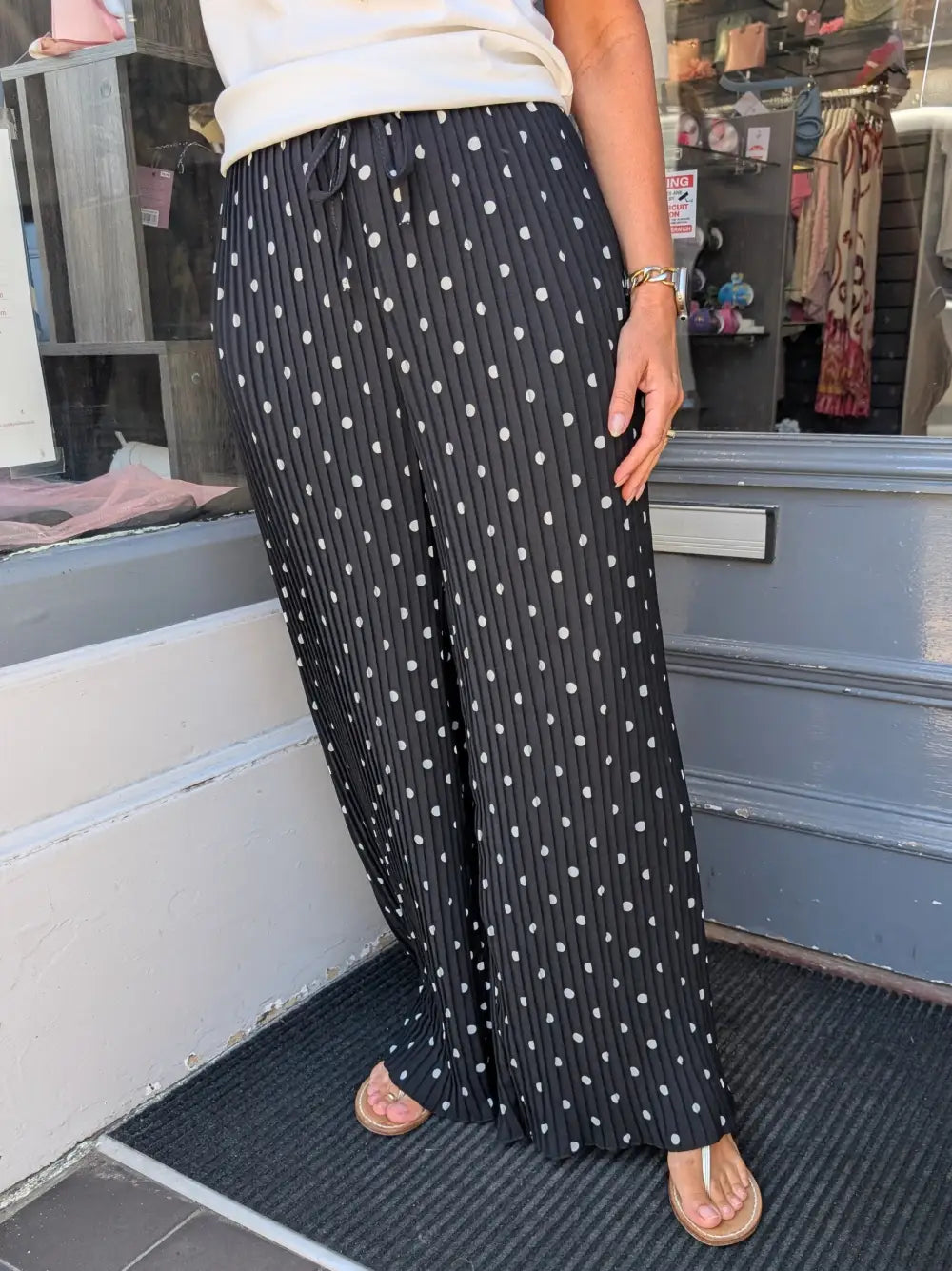 Polka Dot Pleated Trousers BLACK