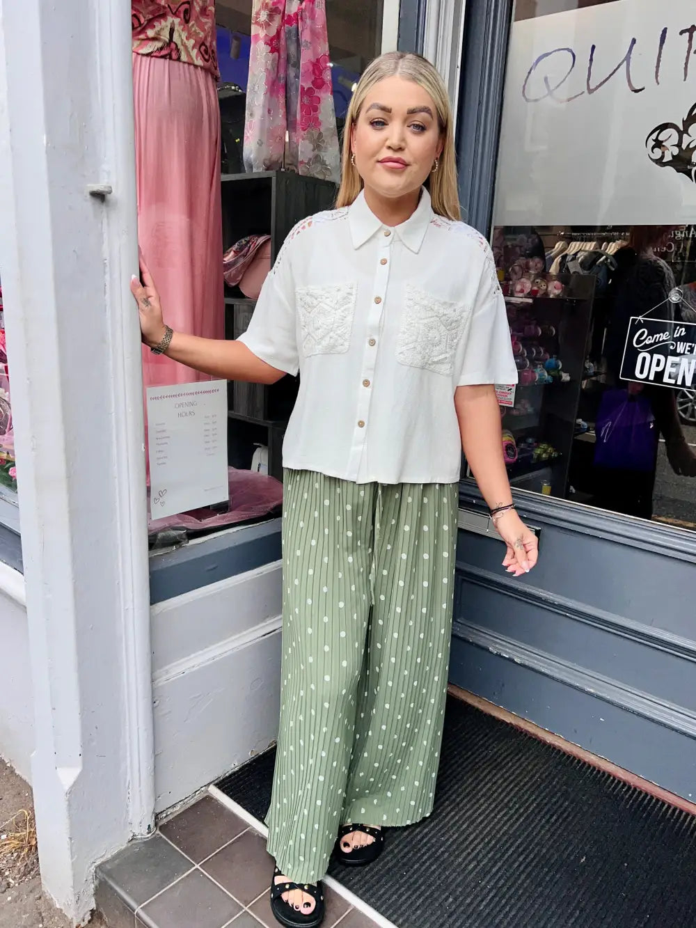 Polka Dot Pleated Trousers KHAKI