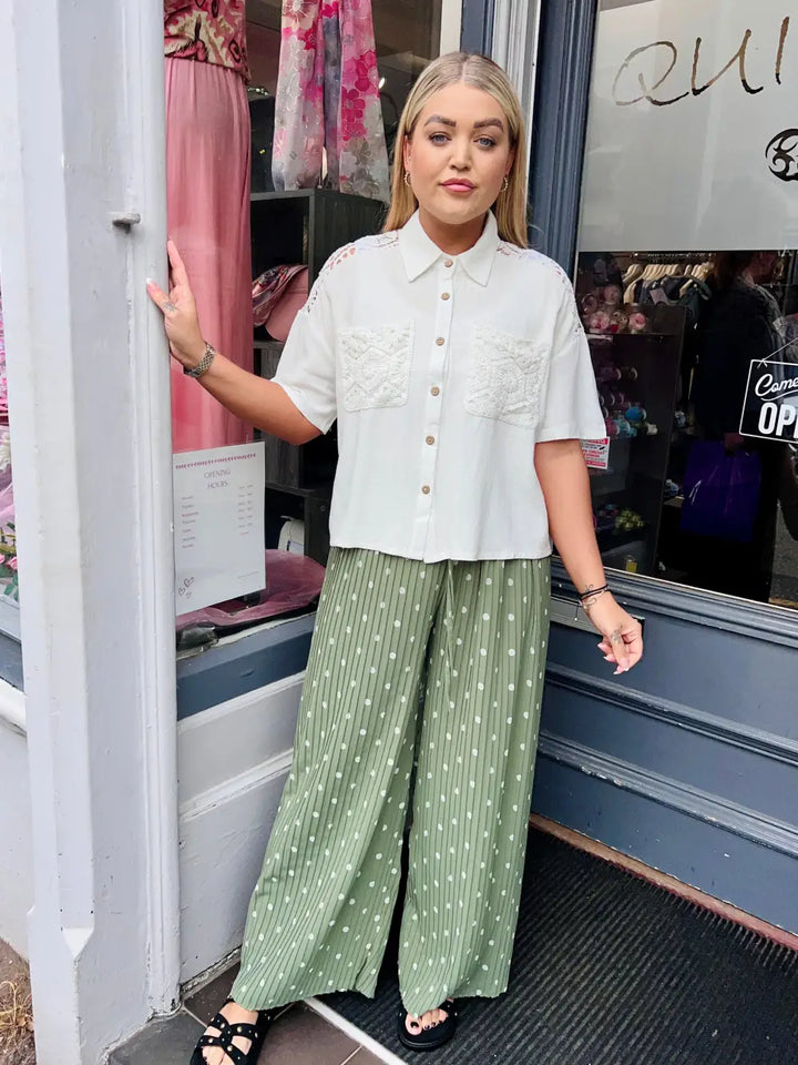 Polka Dot Pleated Trousers KHAKI