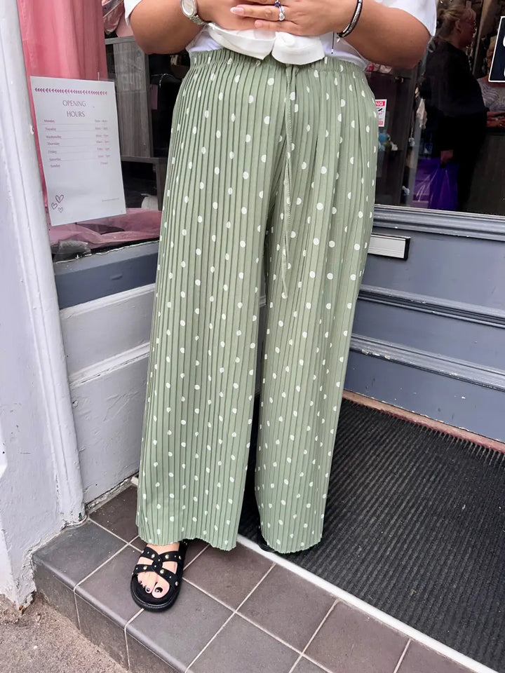 Polka Dot Pleated Trousers KHAKI