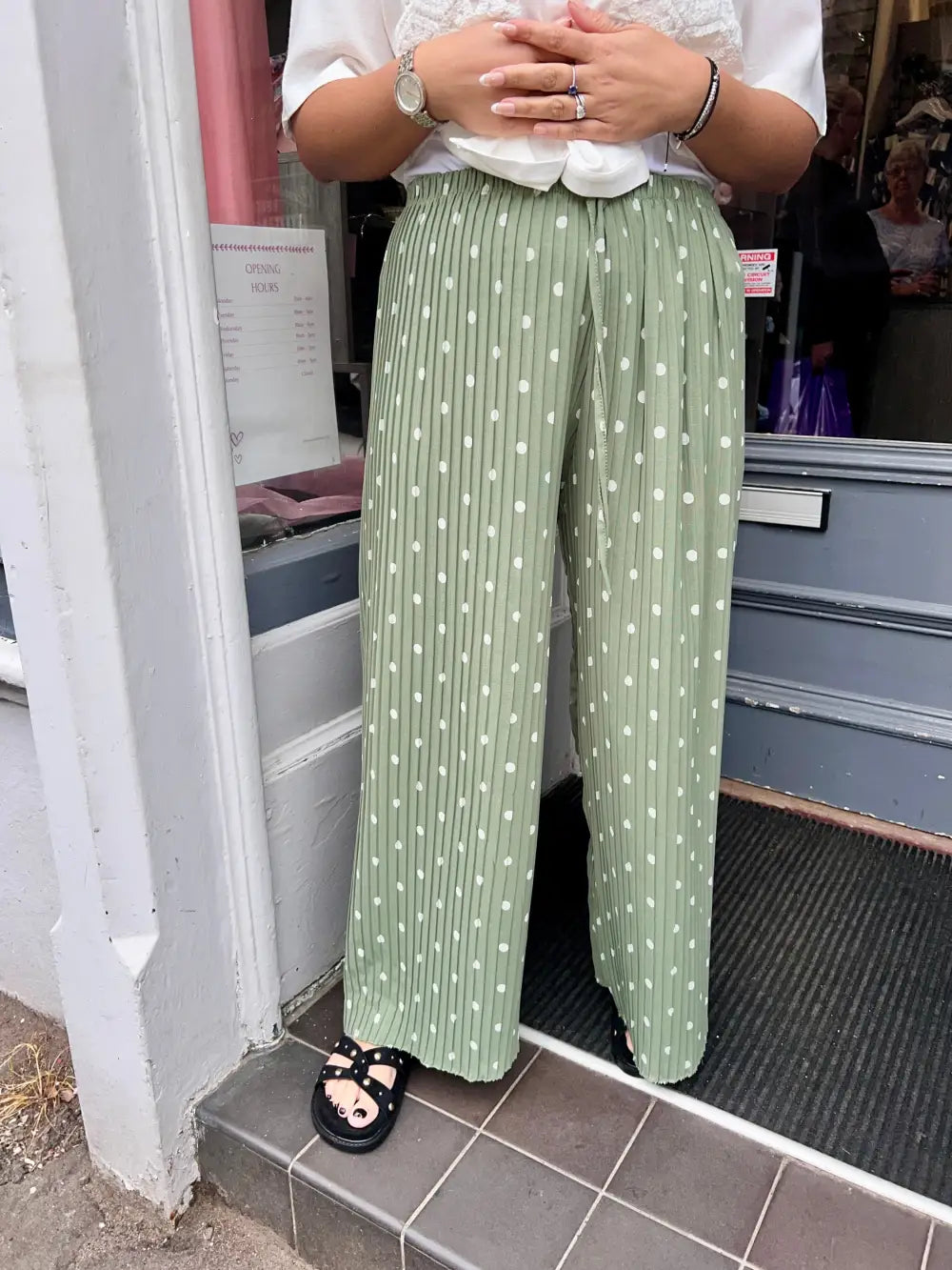 Polka Dot Pleated Trousers KHAKI