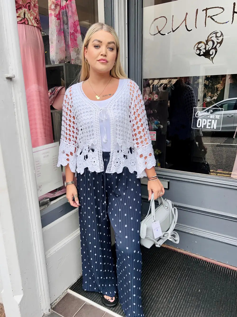 Polka Dot Pleated Trousers NAVY