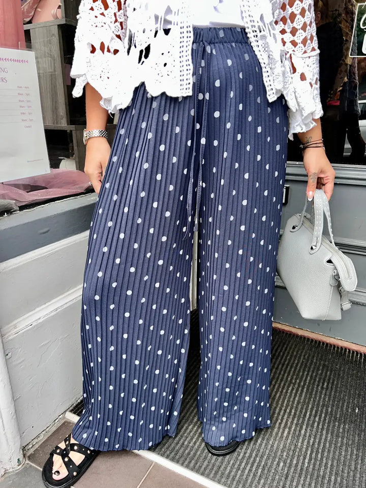 Polka Dot Pleated Trousers NAVY