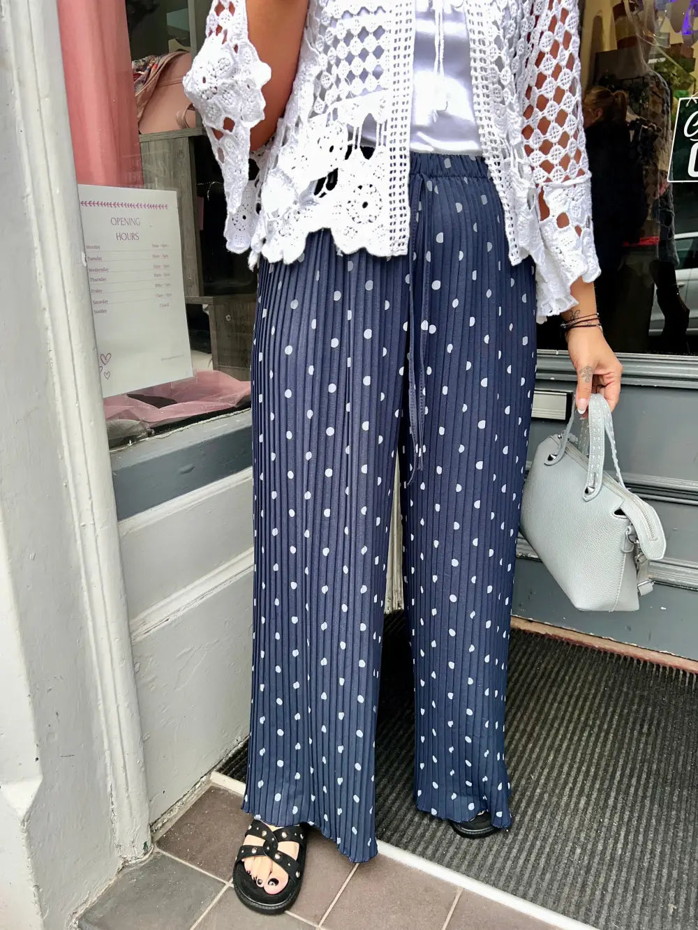 Polka Dot Pleated Trousers NAVY