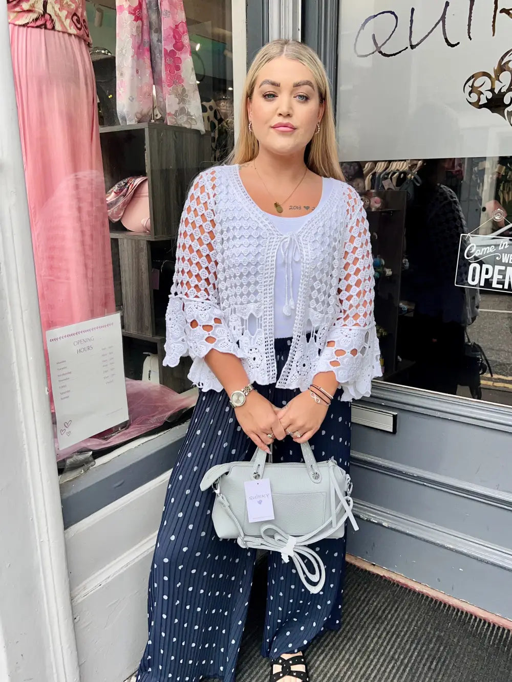 Polka Dot Pleated Trousers NAVY