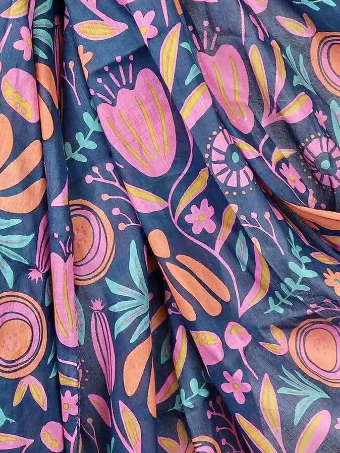 POM Abstract Meadow Bright Mix Scarf NAVY