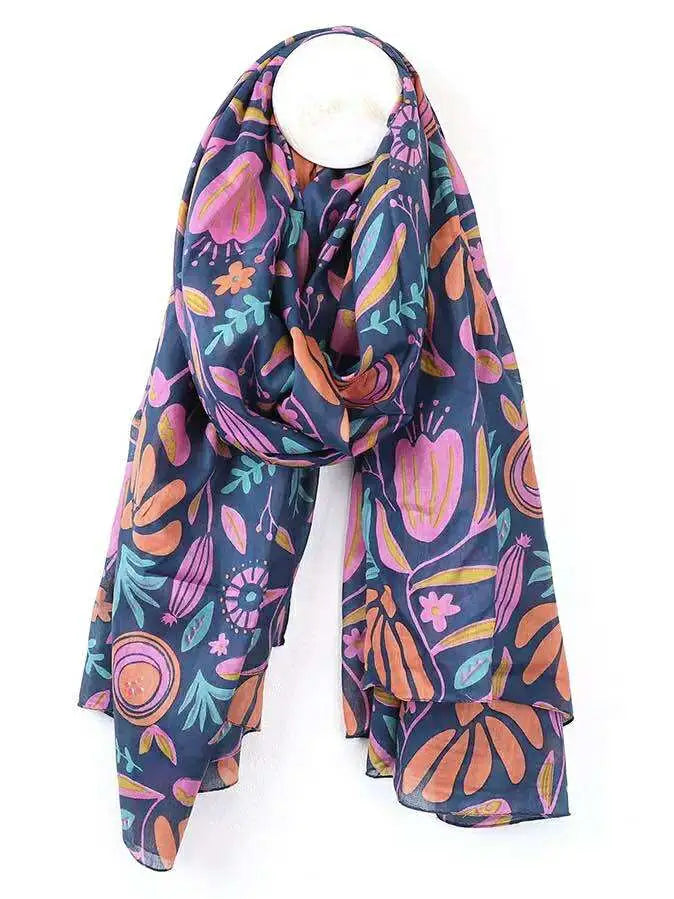 POM Abstract Meadow Bright Mix Scarf NAVY