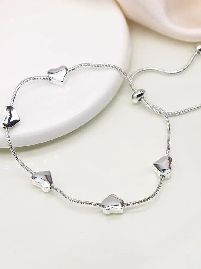 POM Adjustable Snake Chain Hearts Bracelet
