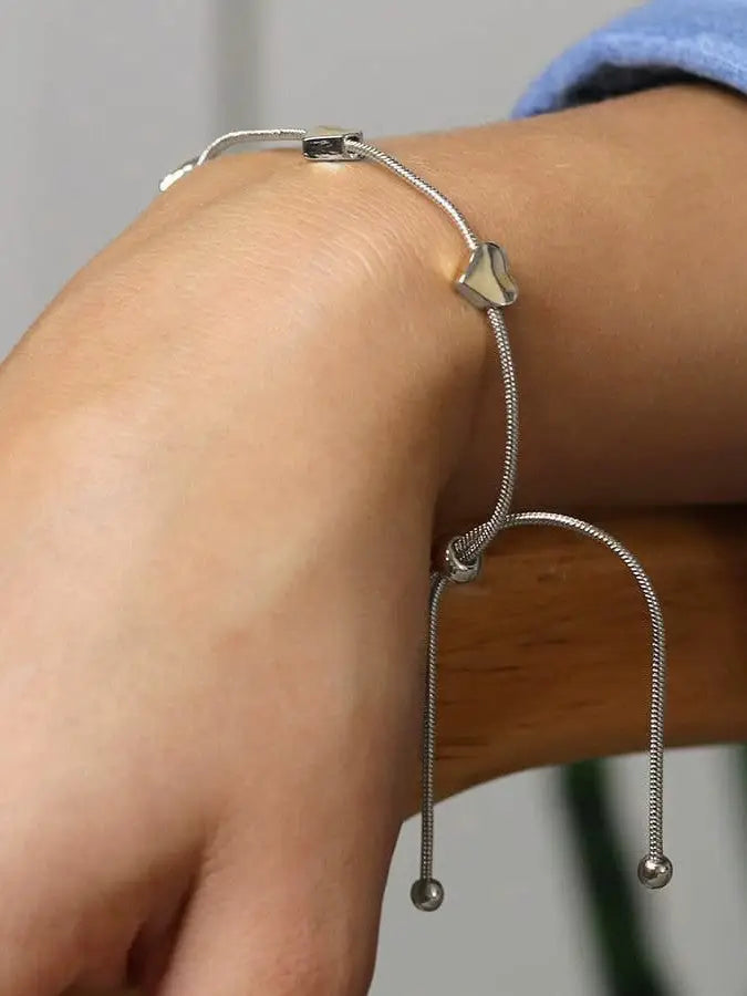 POM Adjustable Snake Chain Hearts Bracelet