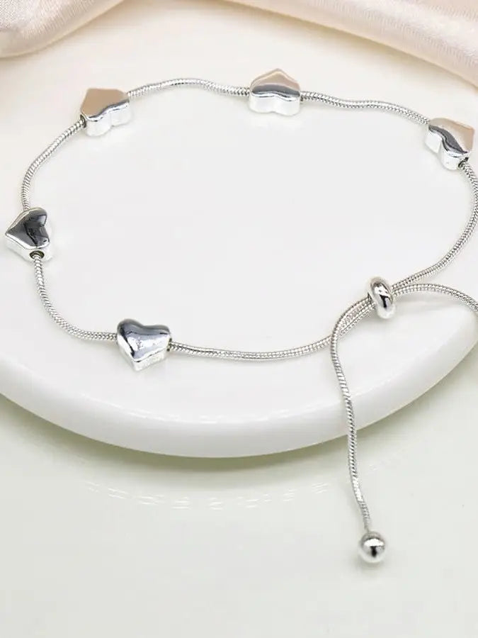 POM Adjustable Snake Chain Hearts Bracelet