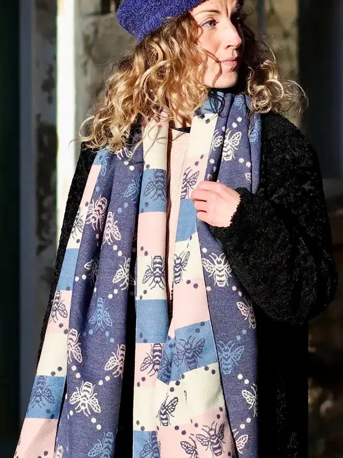 POM Bee and Dot Jacquard Scarf NAVY - Scarf