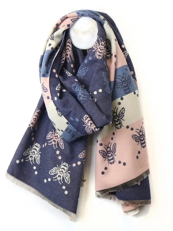 POM Bee and Dot Jacquard Scarf NAVY - Scarf