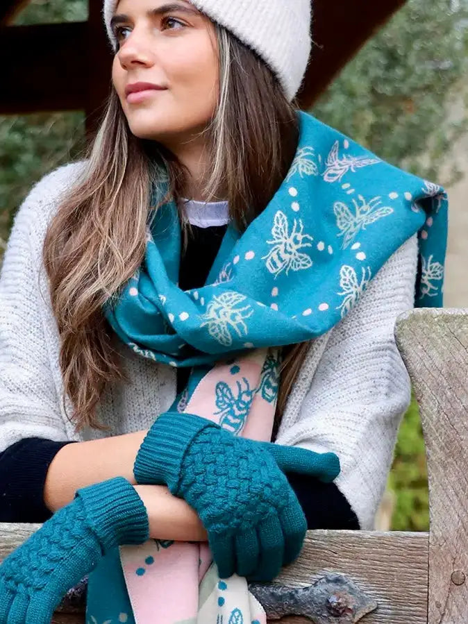 POM Bee and Dot Jacquard Scarf TEAL - Scarf