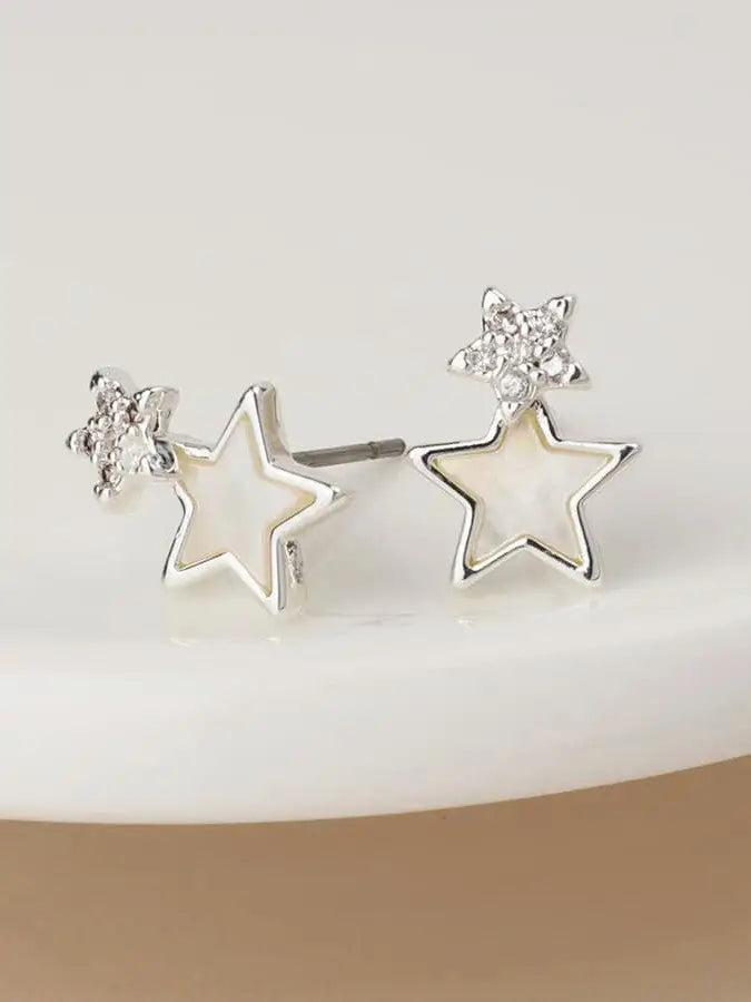 POM Double Crystal and Pearl Star Studs