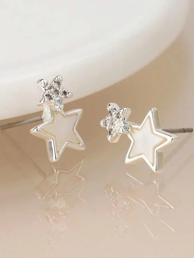 POM Double Crystal and Pearl Star Studs