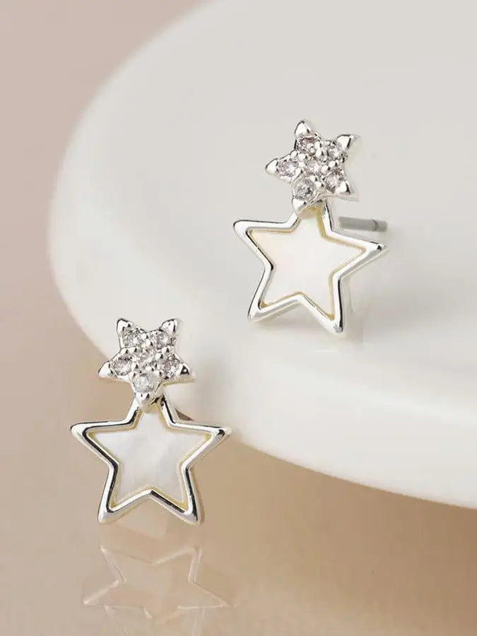 POM Double Crystal and Pearl Star Studs