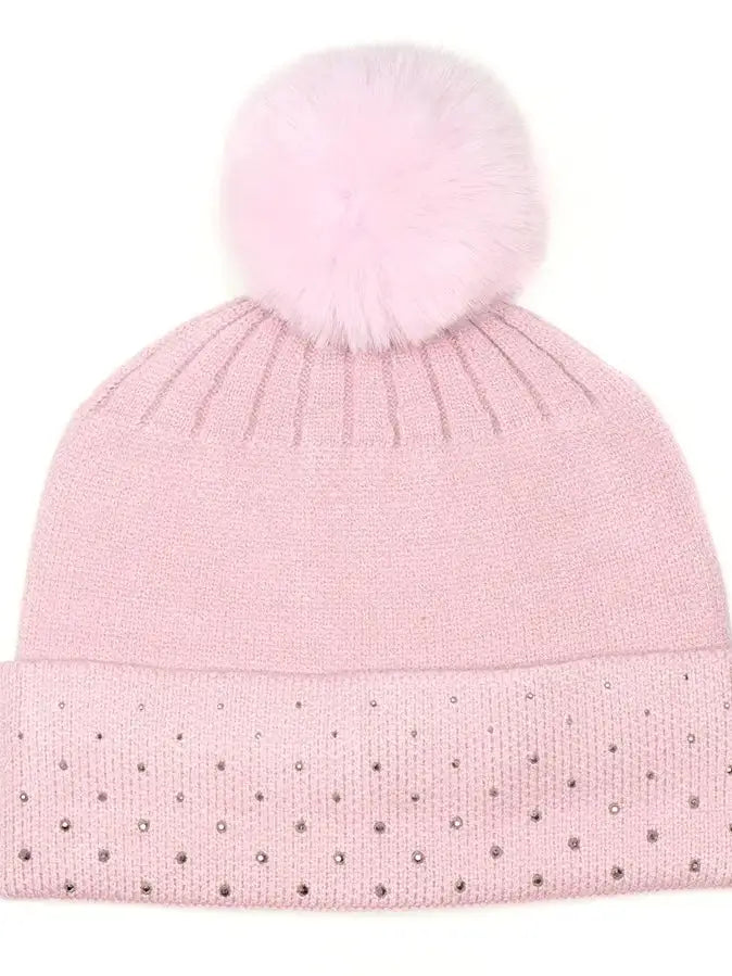 POM Embellished Knit Hat PALE PINK - Hat