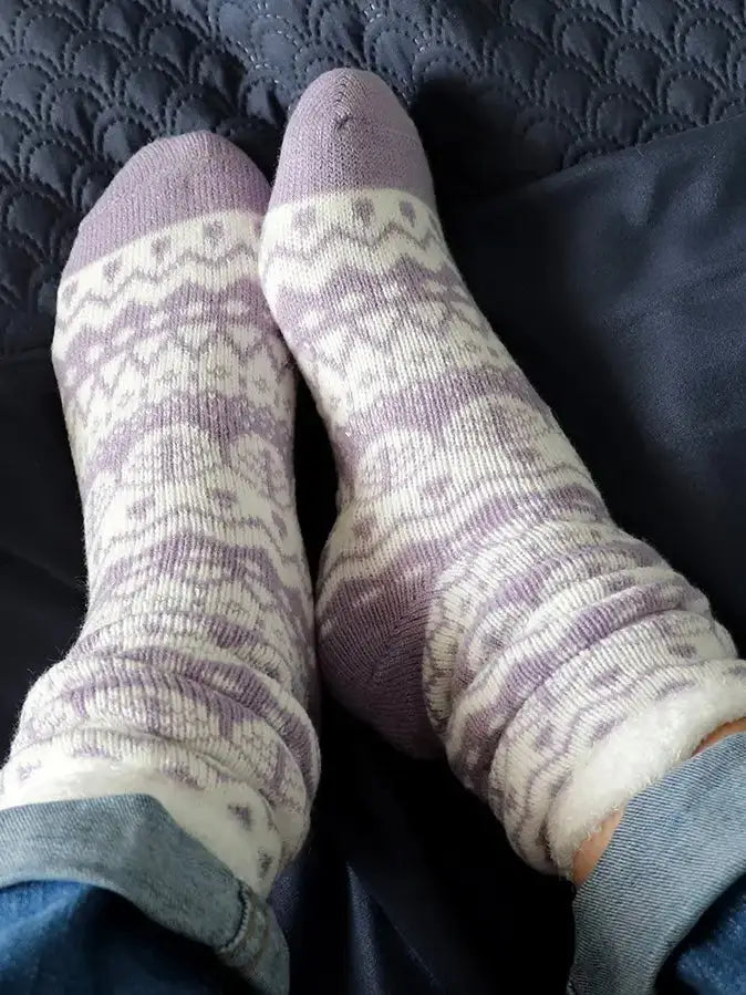 POM Fair Isle Slipper Socks LILAC - Socks