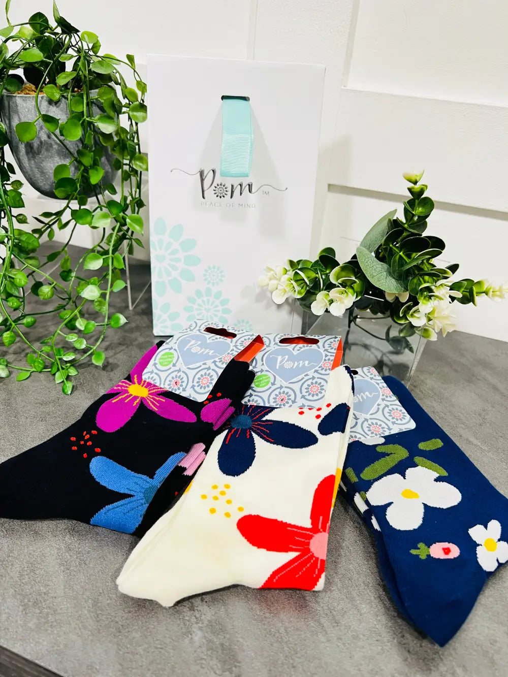 POM Funky Floral Ankle Socks BLUE