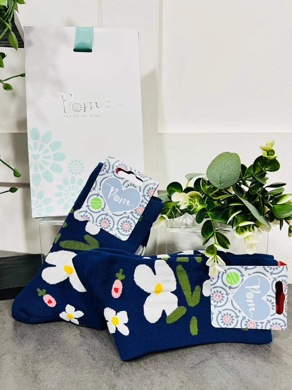 POM Funky Floral Ankle Socks BLUE