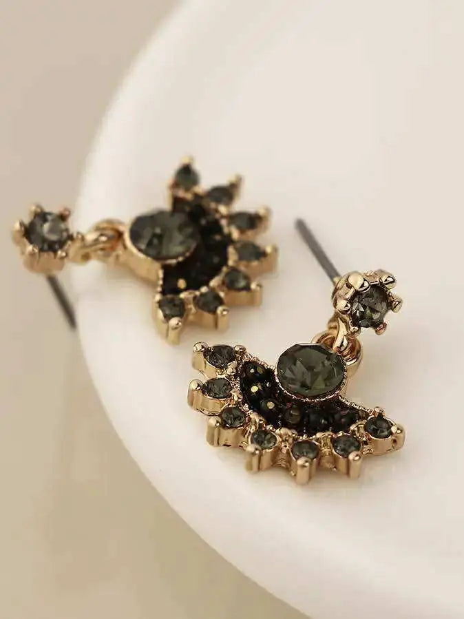POM Golden Black and Grey Fan Drop Earrings