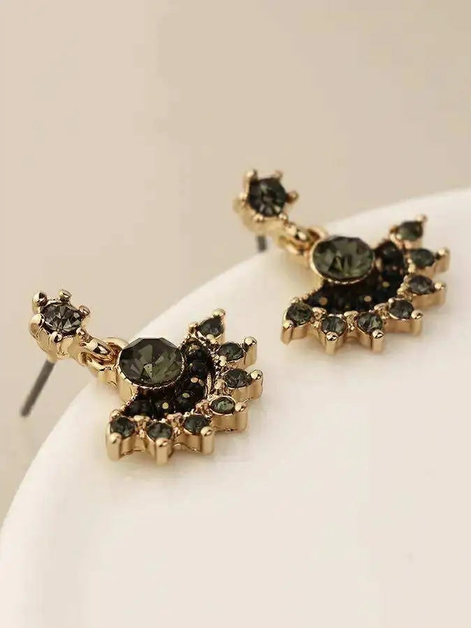 POM Golden Black and Grey Fan Drop Earrings