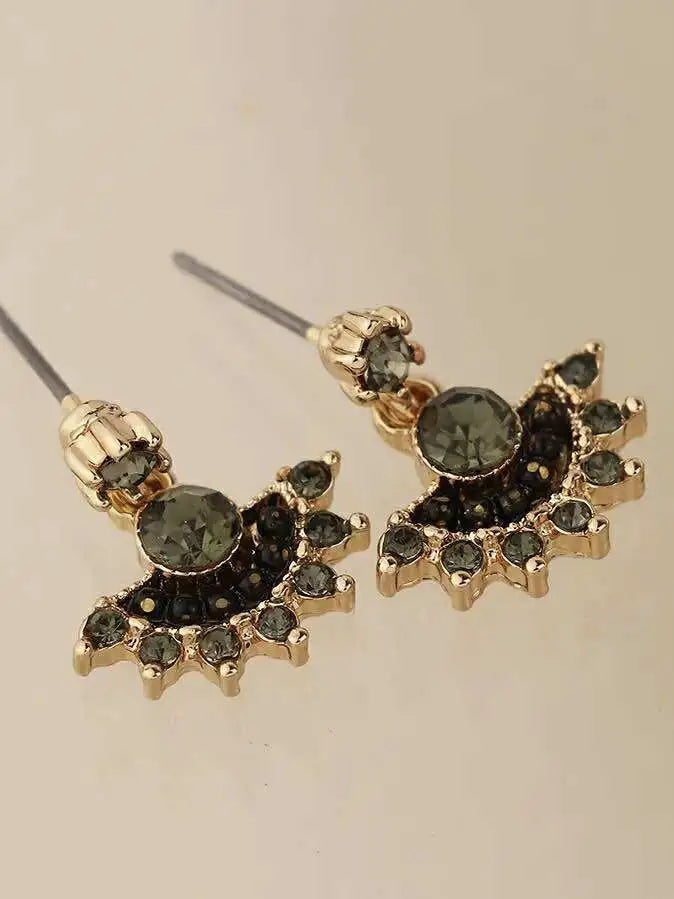 POM Golden Black and Grey Fan Drop Earrings