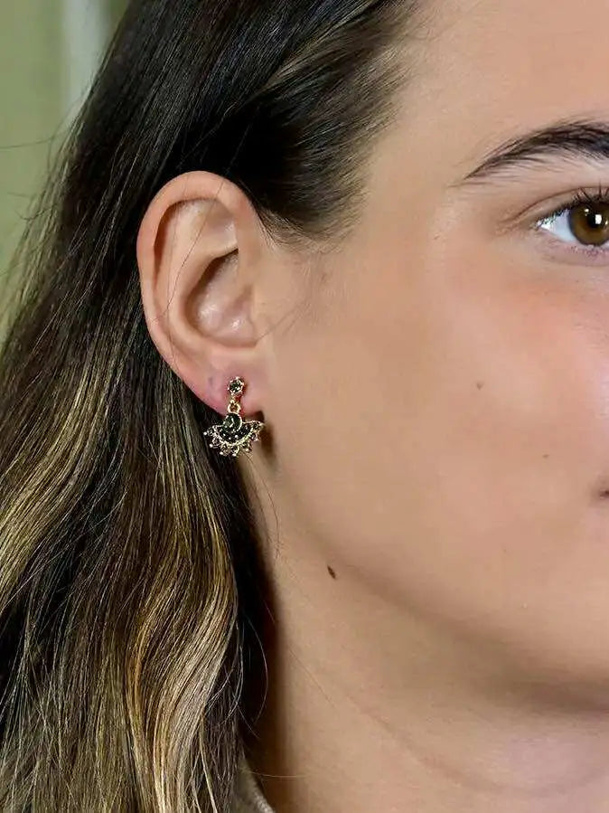 POM Golden Black and Grey Fan Drop Earrings
