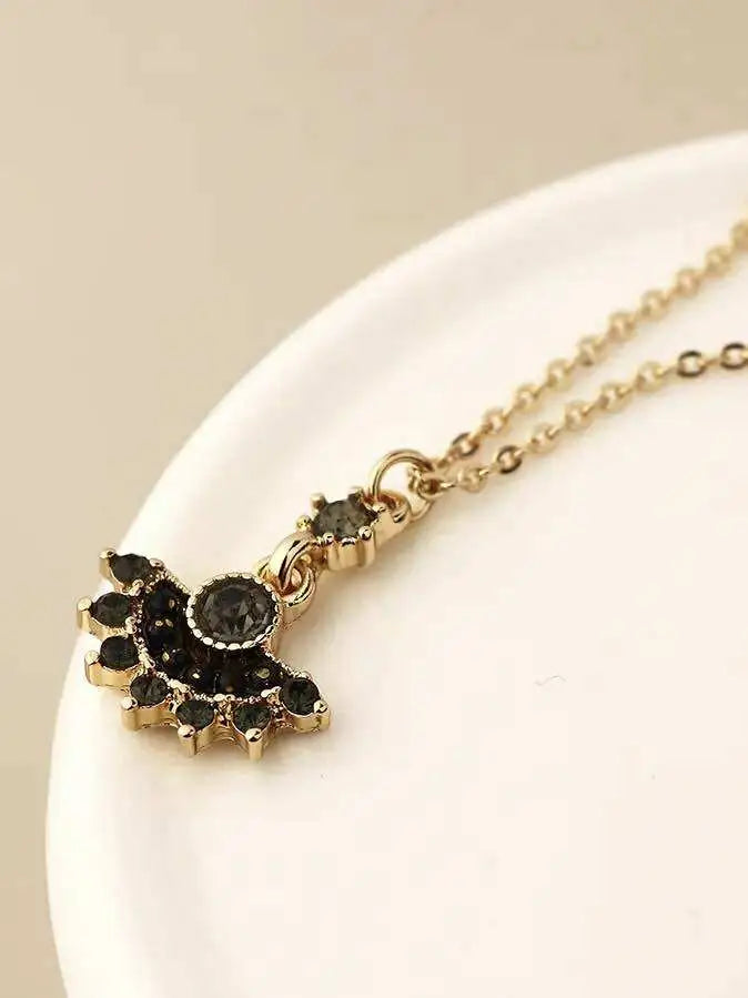 POM Golden Black and Grey Fan Necklace