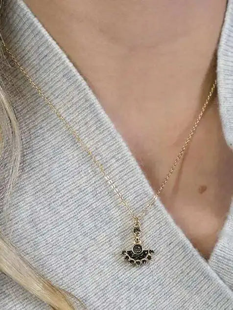 POM Golden Black and Grey Fan Necklace