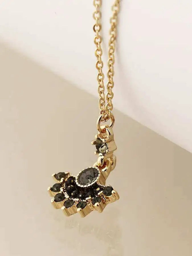 POM Golden Black and Grey Fan Necklace