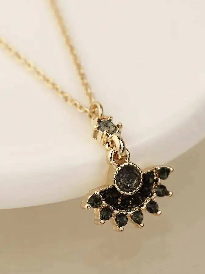 POM Golden Black and Grey Fan Necklace