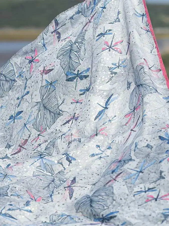 POM Metallic Print Dragonfly Scarf GREY