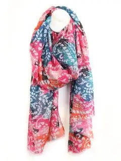 POM Mix Paisley Print Scarf Pink & Teal - Thin Scarf