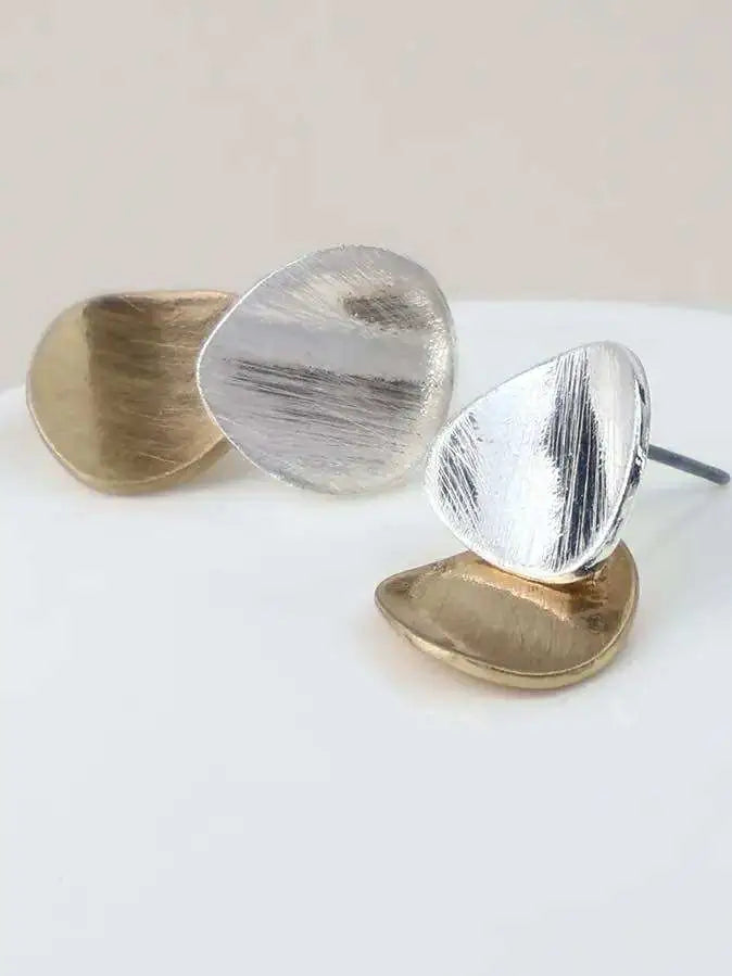 POM Mixed Finish Brushed Shapes Stud Earrings