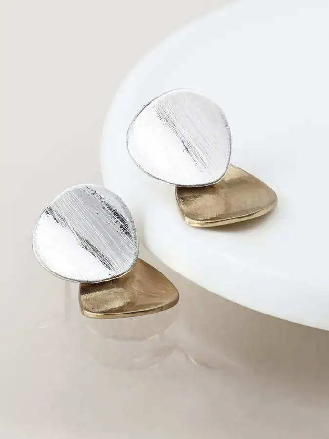 POM Mixed Finish Brushed Shapes Stud Earrings
