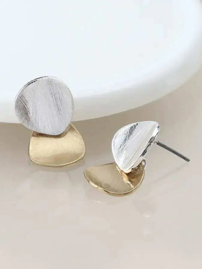 POM Mixed Finish Brushed Shapes Stud Earrings