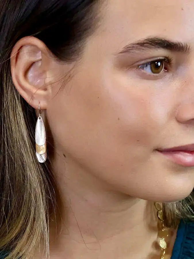 POM Mixed Finish Triple Layer Earrings