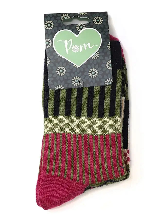 POM Raspberry And Olive Mix Socks - Socks