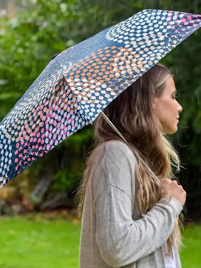 POM Recycled Circle Print Navy Umbrella
